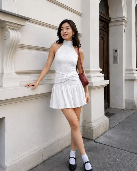 Twist Waist Halter Neck Mini Formal Wear Dress in Classic White - Image 3