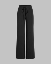 Lounge Ribbed High Rise Wide Leg Pants in Black