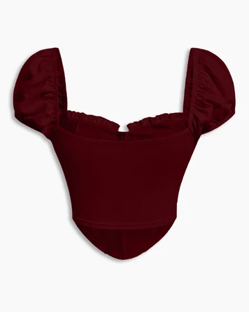Puff Sleeve Sweetheart Neck Ruched Corset Top in Merlot - Image 3