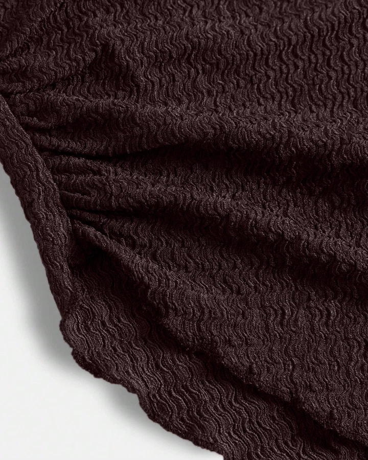 Ruched Full Sleeve Fitted Knit Top and Flare Pants Two Piece Set in Brown - Image 3