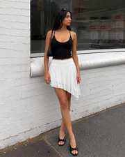 Asymmetric Layered Flare Mini Skirt in Off White