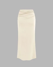 Sleeveless Crop Tank Top & Ruched Maxi Skirt In Off White - Image 3