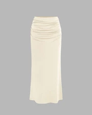 Sleeveless Crop Tank Top & Ruched Maxi Skirt In Off White - Image 5