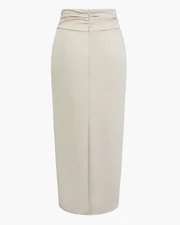 Slim Fit Straight Hem Solid Midi Skirt in Beige - Image 2